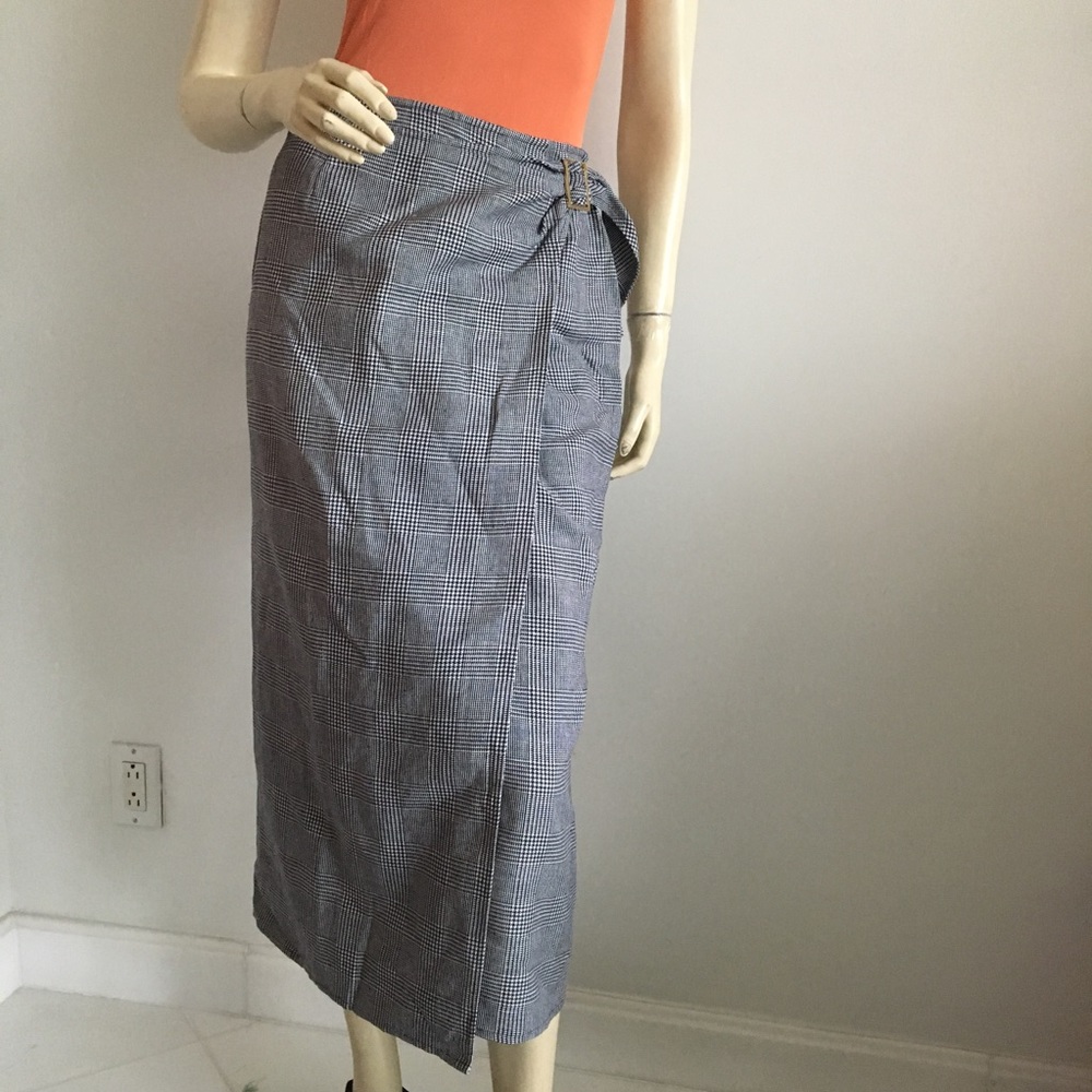 Vtg Ralph Lauren Petite navy plaid long wrap skirt